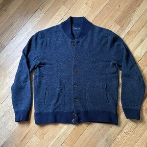 J.Crew Men’s Sz L Navy Royal Blue Baseball Style Cardigan Sweater